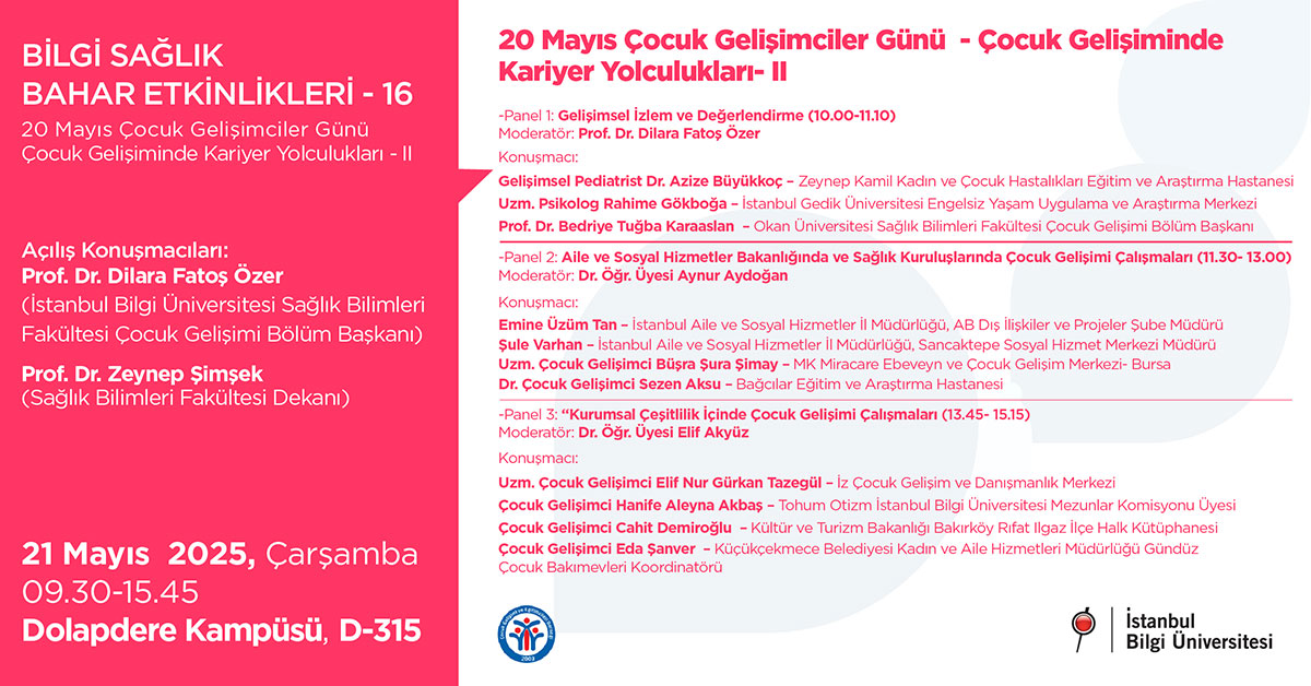 BİLGİ Sağlık Bahar Etkinlikleri - 16: 20 Mayıs Çocuk Gelişimciler Günü Çocuk Gelişiminde Kariyer Yolcuları – II
