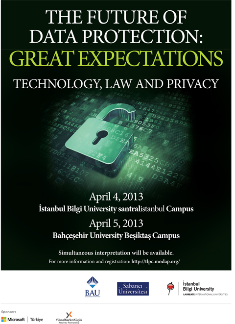 Technology, Law and Privacy Conference, Future of Data Protection: Great Expectations, 4-5 Nisan 2013, İstanbul Bilgi Üniversitesi, Bahçeşehir Üniversitesi ve Sabancı Üniversitesi’nin ortak etkinliği olarak düzenlenmiştir.